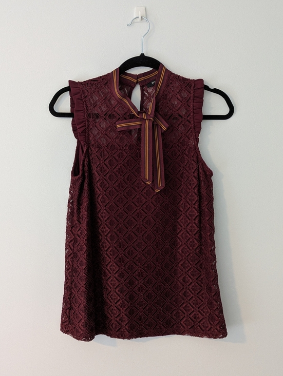 RW&CO. Tops - RW&CO. Burgundy Lace Sleeveless Top with Striped Bow